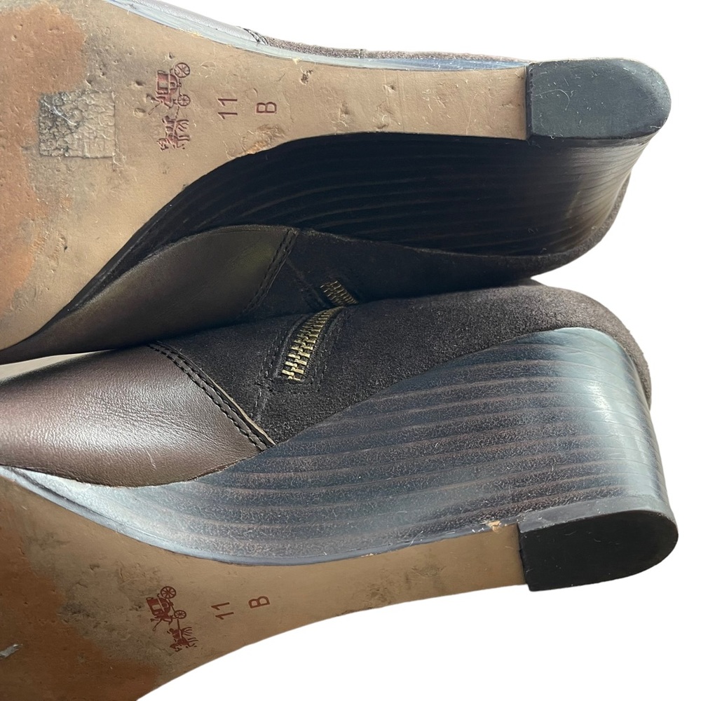 Coach Two-Tone Brown Wedge Ankle Boots - Picture 7 of 11